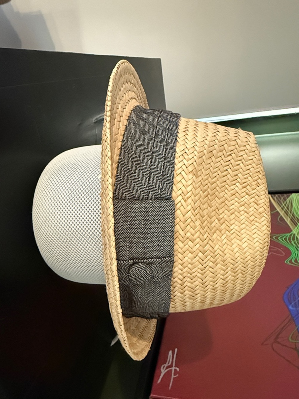 Marc Jacobs Natural Straw Boater Hat with Black Band